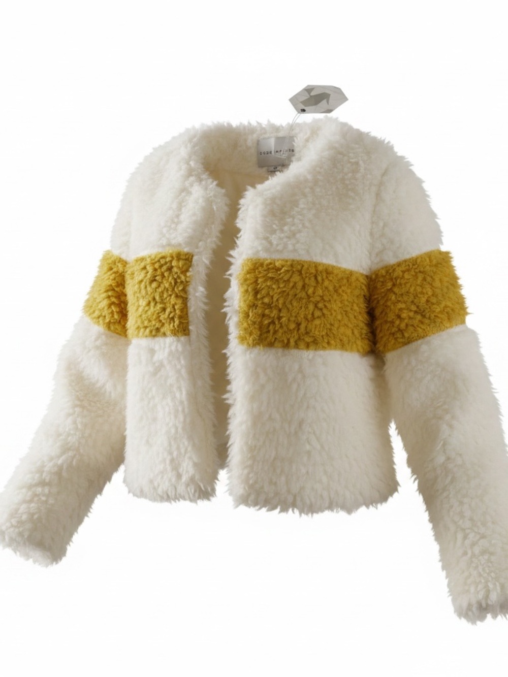 Paper Crane Cream Faux Shearling Jacket with Mustard Stripe